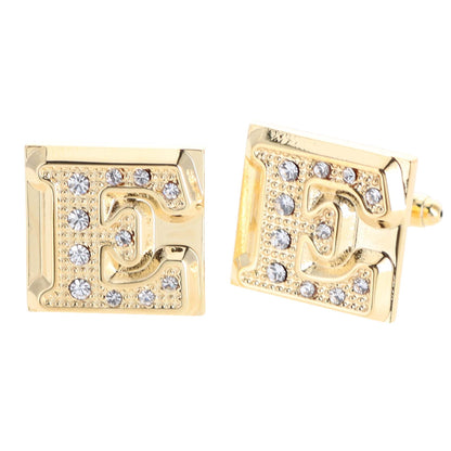 Vittorio Vico Rhinestone Initial Cufflinks in Gift Box - Suits You Sir - Gold - E