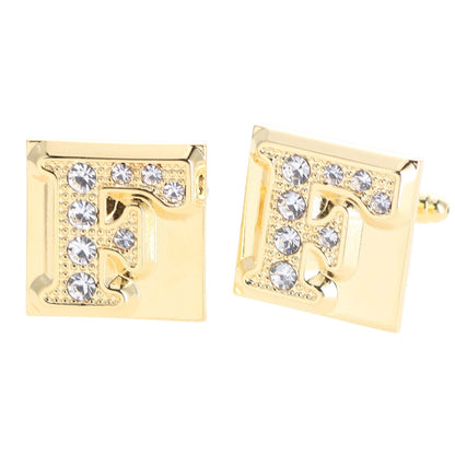 Vittorio Vico Rhinestone Initial Cufflinks in Gift Box - Suits You Sir - Gold - F