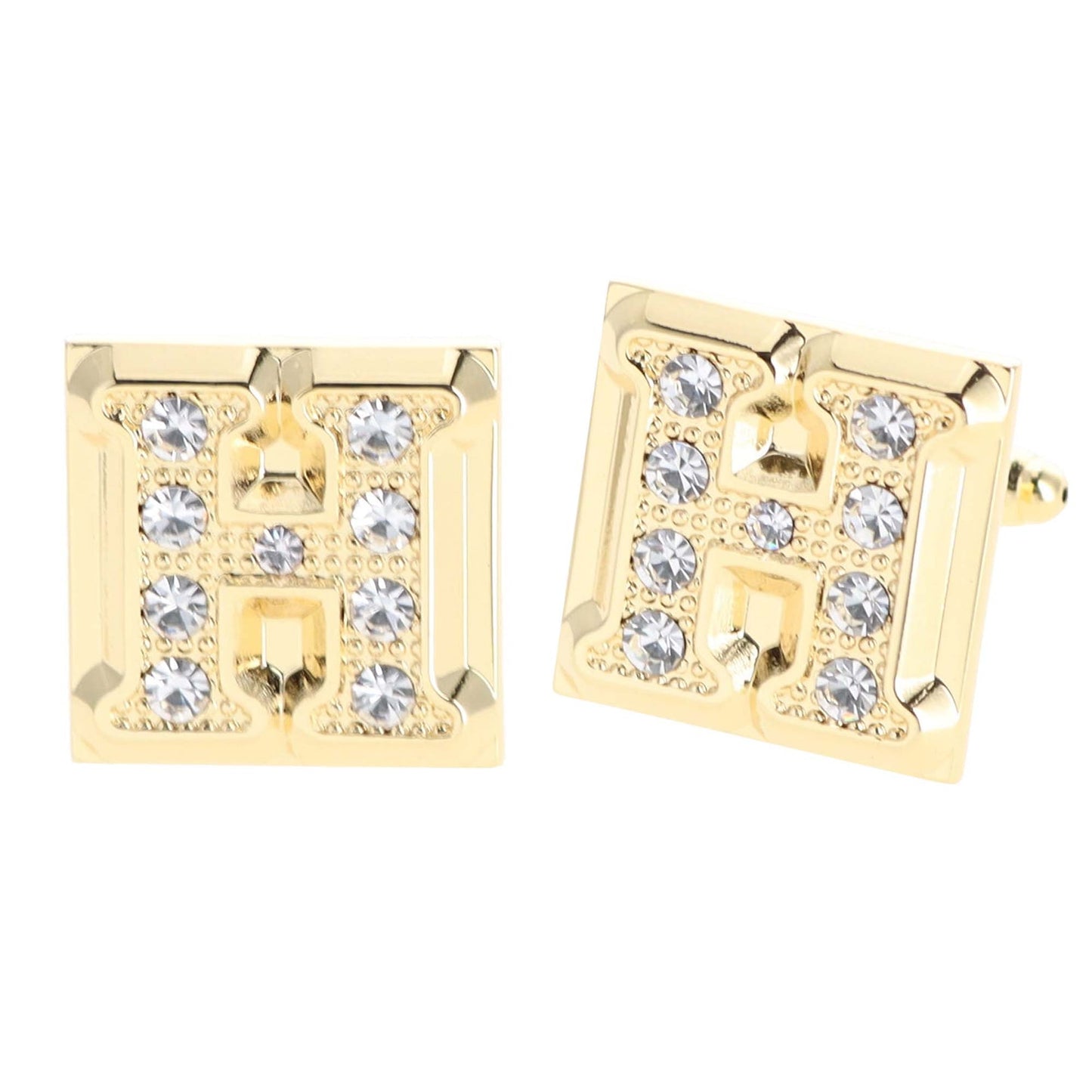 Vittorio Vico Rhinestone Initial Cufflinks in Gift Box - Suits You Sir - Gold - H