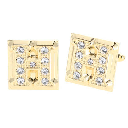 Vittorio Vico Rhinestone Initial Cufflinks in Gift Box - Suits You Sir - Gold - H
