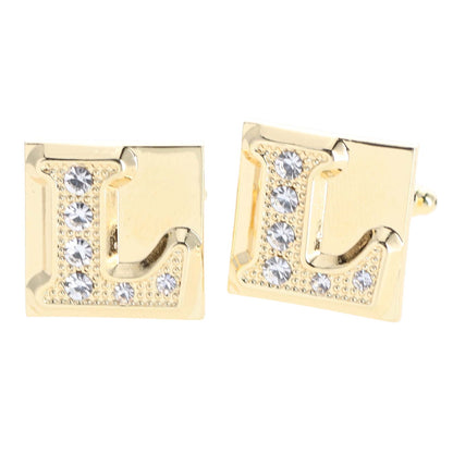 Vittorio Vico Rhinestone Initial Cufflinks in Gift Box - Suits You Sir - Gold - L