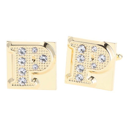 Vittorio Vico Rhinestone Initial Cufflinks in Gift Box - Suits You Sir - Gold - P