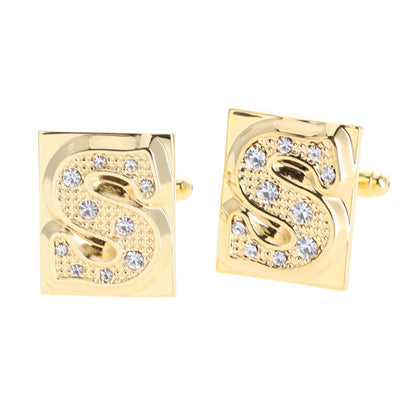 Vittorio Vico Rhinestone Initial Cufflinks in Gift Box - Suits You Sir - Gold - S