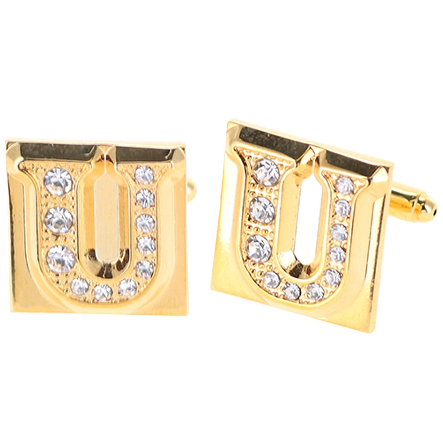 Vittorio Vico Rhinestone Initial Cufflinks in Gift Box - Suits You Sir - Gold - U