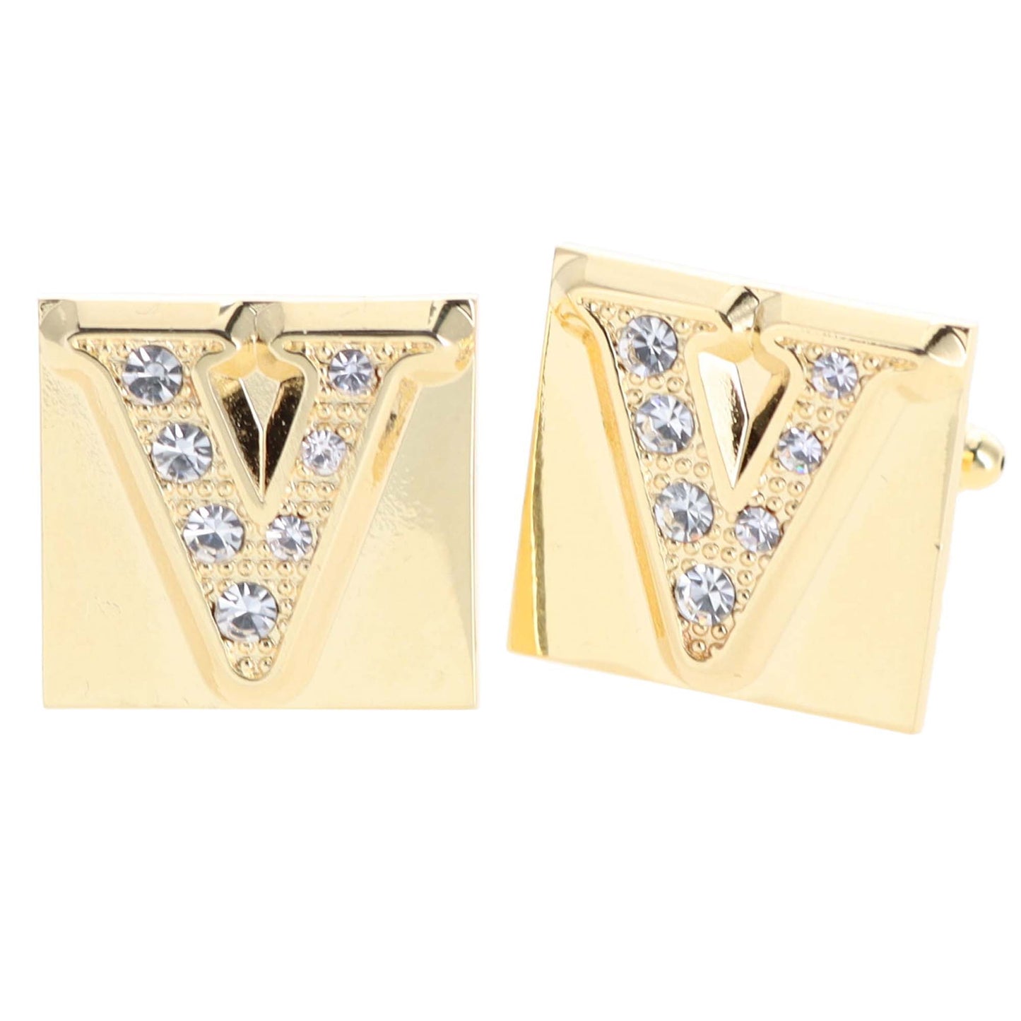 Vittorio Vico Rhinestone Initial Cufflinks in Gift Box - Suits You Sir - Gold - V