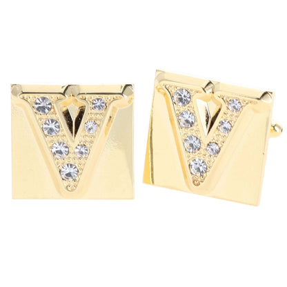 Vittorio Vico Rhinestone Initial Cufflinks in Gift Box - Suits You Sir - Gold - V