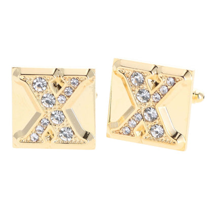 Vittorio Vico Rhinestone Initial Cufflinks in Gift Box - Suits You Sir - Gold - X