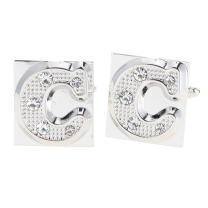 Vittorio Vico Rhinestone Initial Cufflinks in Gift Box - Suits You Sir - Silver - C