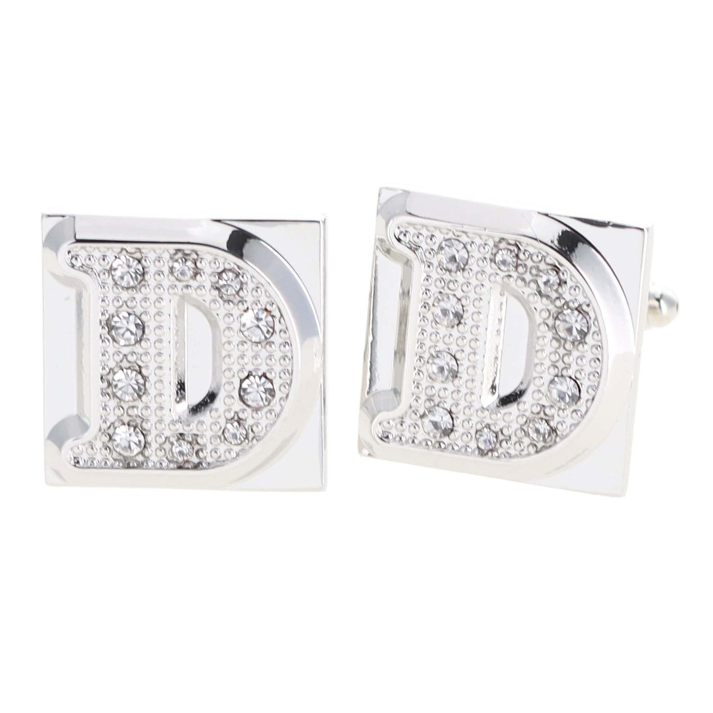 Vittorio Vico Rhinestone Initial Cufflinks in Gift Box - Suits You Sir - Silver - D