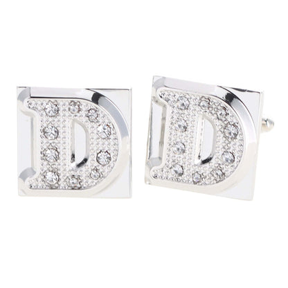 Vittorio Vico Rhinestone Initial Cufflinks in Gift Box - Suits You Sir - Silver - D