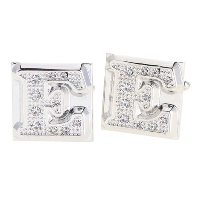 Vittorio Vico Rhinestone Initial Cufflinks in Gift Box - Suits You Sir - Silver - E