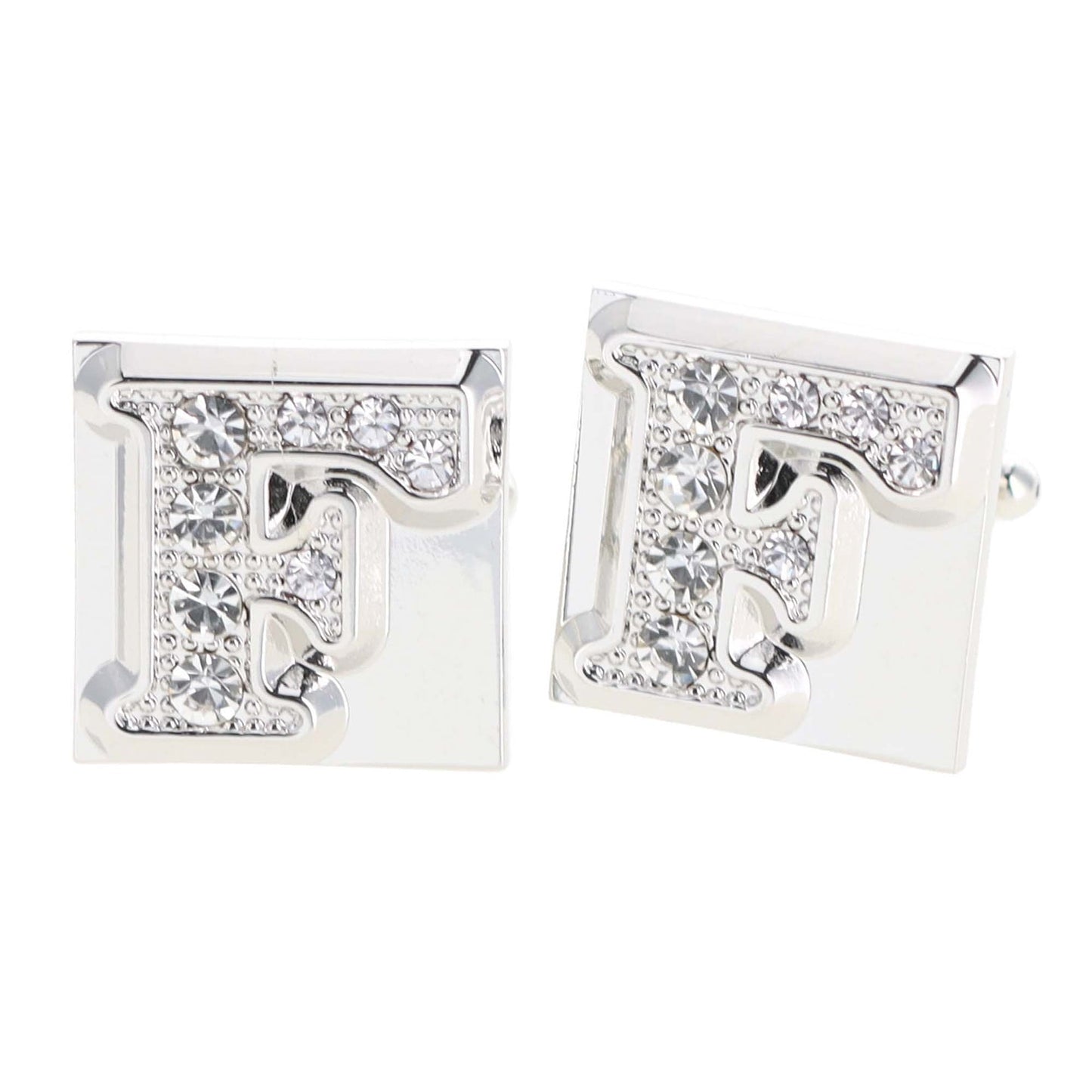 Vittorio Vico Rhinestone Initial Cufflinks in Gift Box - Suits You Sir - Silver - F