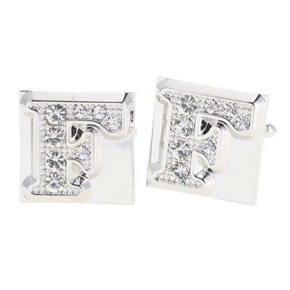 Vittorio Vico Rhinestone Initial Cufflinks in Gift Box - Suits You Sir - Silver - F