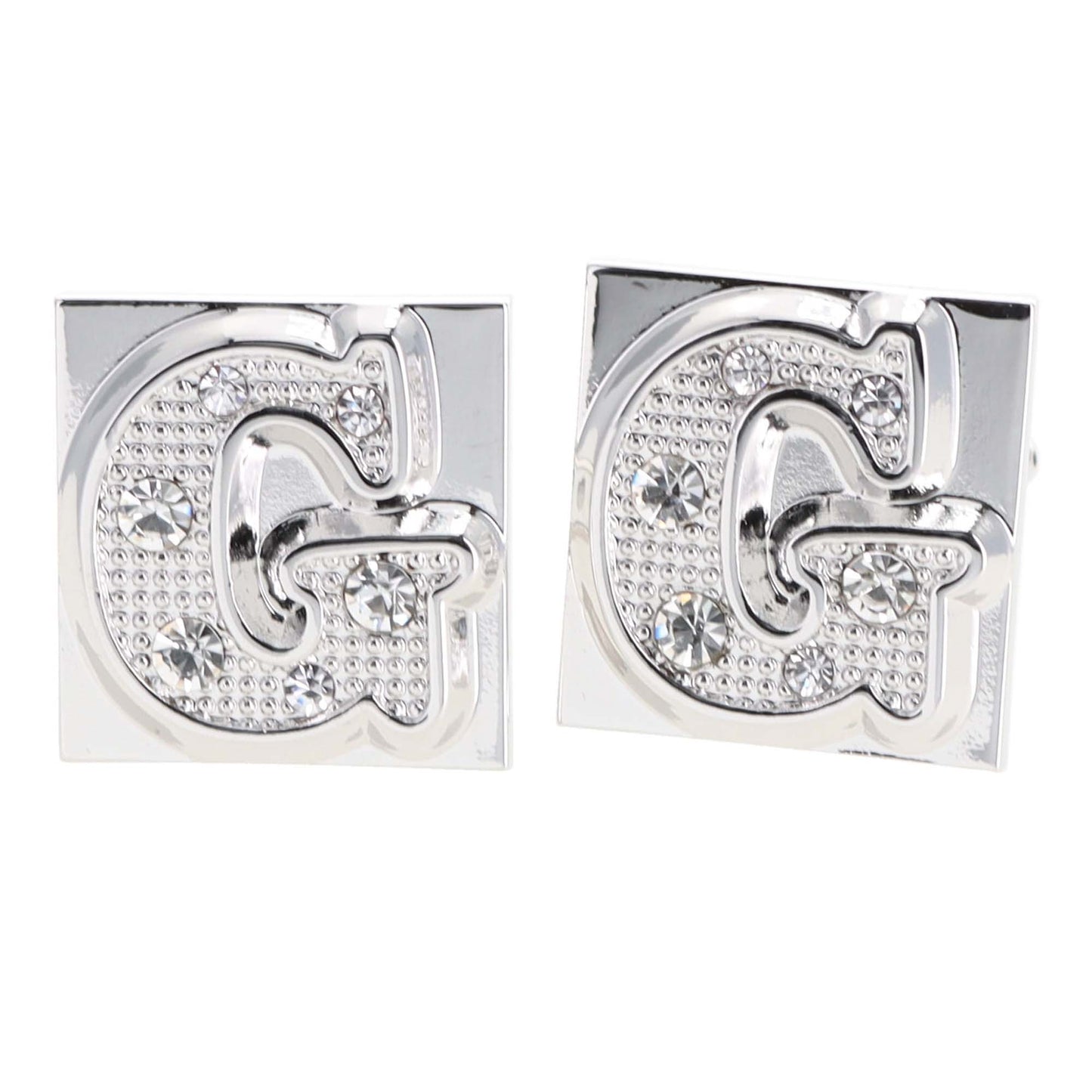 Vittorio Vico Rhinestone Initial Cufflinks in Gift Box - Suits You Sir - Silver - G