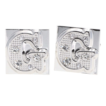 Vittorio Vico Rhinestone Initial Cufflinks in Gift Box - Suits You Sir - Silver - G