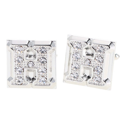 Vittorio Vico Rhinestone Initial Cufflinks in Gift Box - Suits You Sir - Silver - H