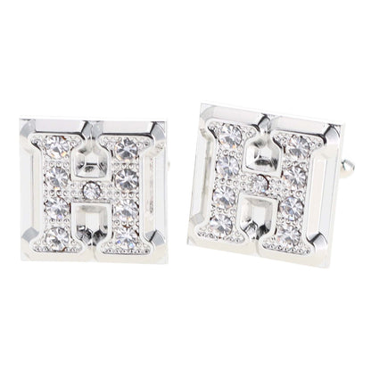 Vittorio Vico Rhinestone Initial Cufflinks in Gift Box - Suits You Sir - Silver - H