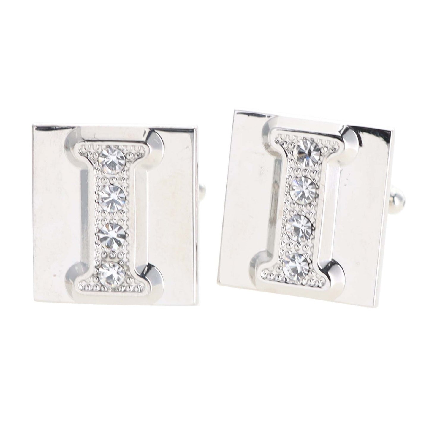Vittorio Vico Rhinestone Initial Cufflinks in Gift Box - Suits You Sir - Silver - I