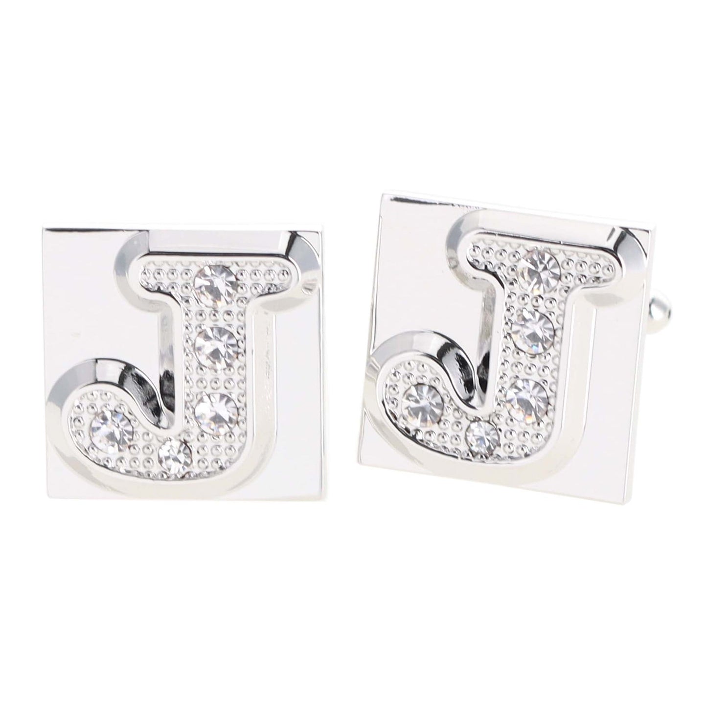 Vittorio Vico Rhinestone Initial Cufflinks in Gift Box - Suits You Sir - Silver - J