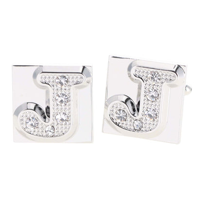 Vittorio Vico Rhinestone Initial Cufflinks in Gift Box - Suits You Sir - Silver - J