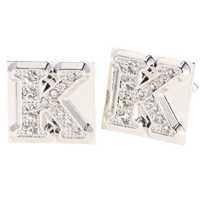 Vittorio Vico Rhinestone Initial Cufflinks in Gift Box - Suits You Sir - Silver - K