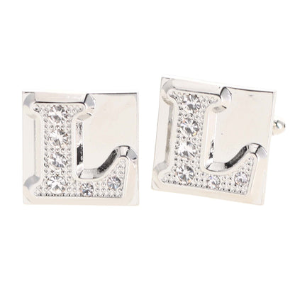 Vittorio Vico Rhinestone Initial Cufflinks in Gift Box - Suits You Sir - Silver - L