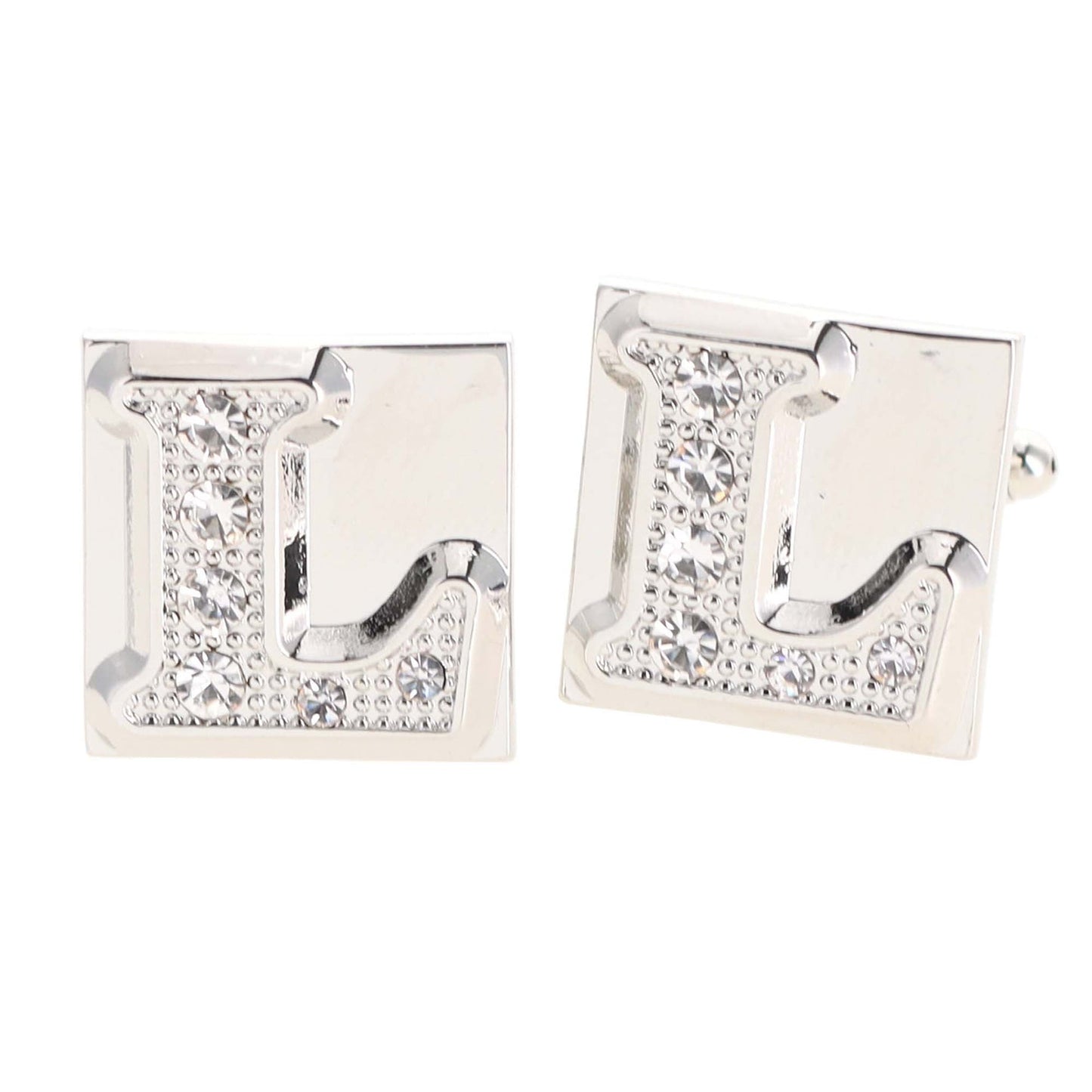 Vittorio Vico Rhinestone Initial Cufflinks in Gift Box - Suits You Sir - Silver - L