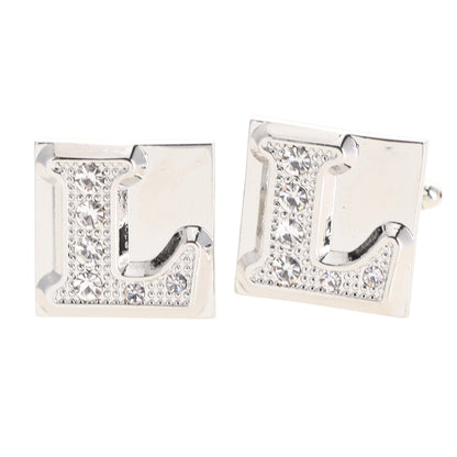 Vittorio Vico Rhinestone Initial Cufflinks in Gift Box - Suits You Sir - Silver - L