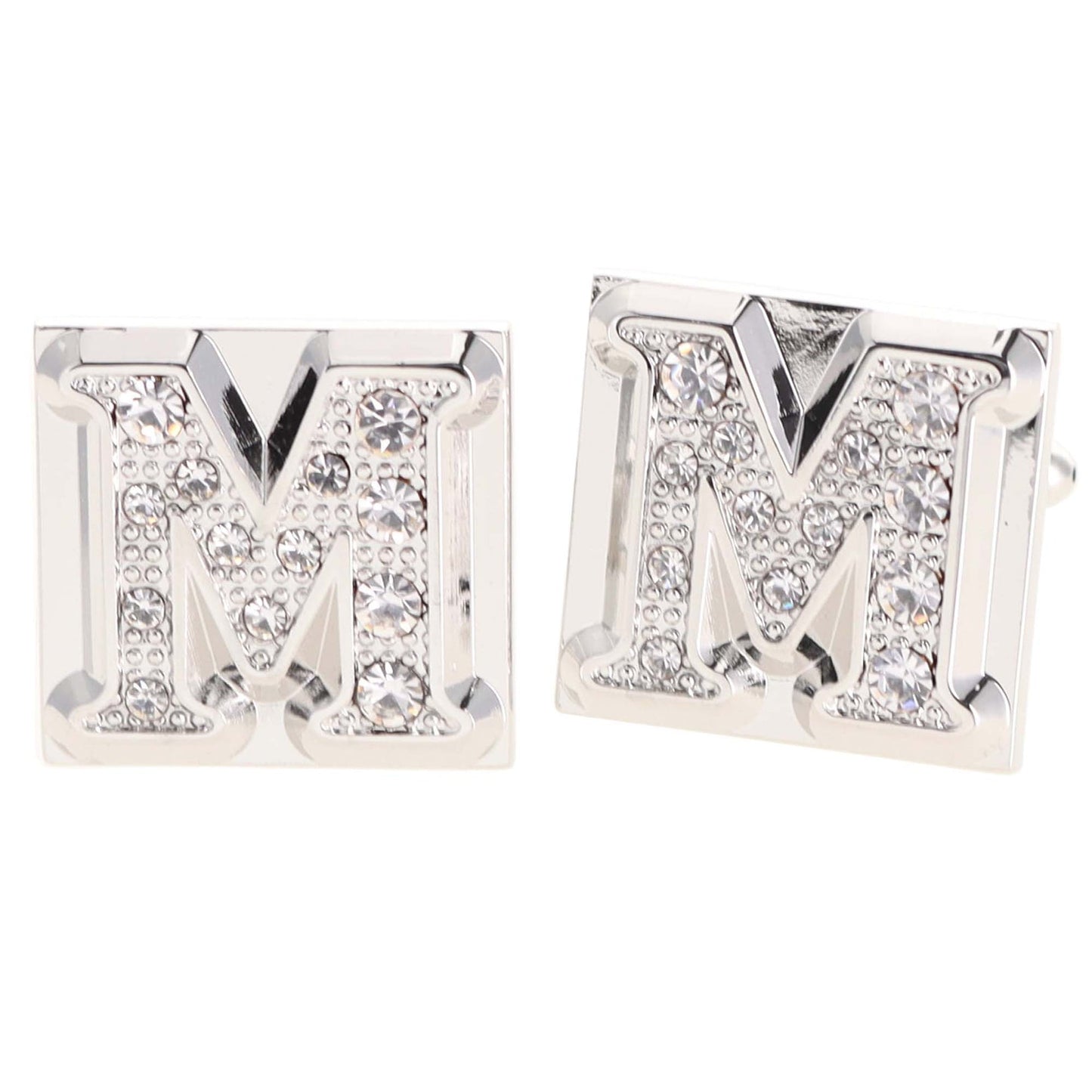 Vittorio Vico Rhinestone Initial Cufflinks in Gift Box - Suits You Sir - Silver - M