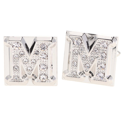 Vittorio Vico Rhinestone Initial Cufflinks in Gift Box - Suits You Sir - Silver - M