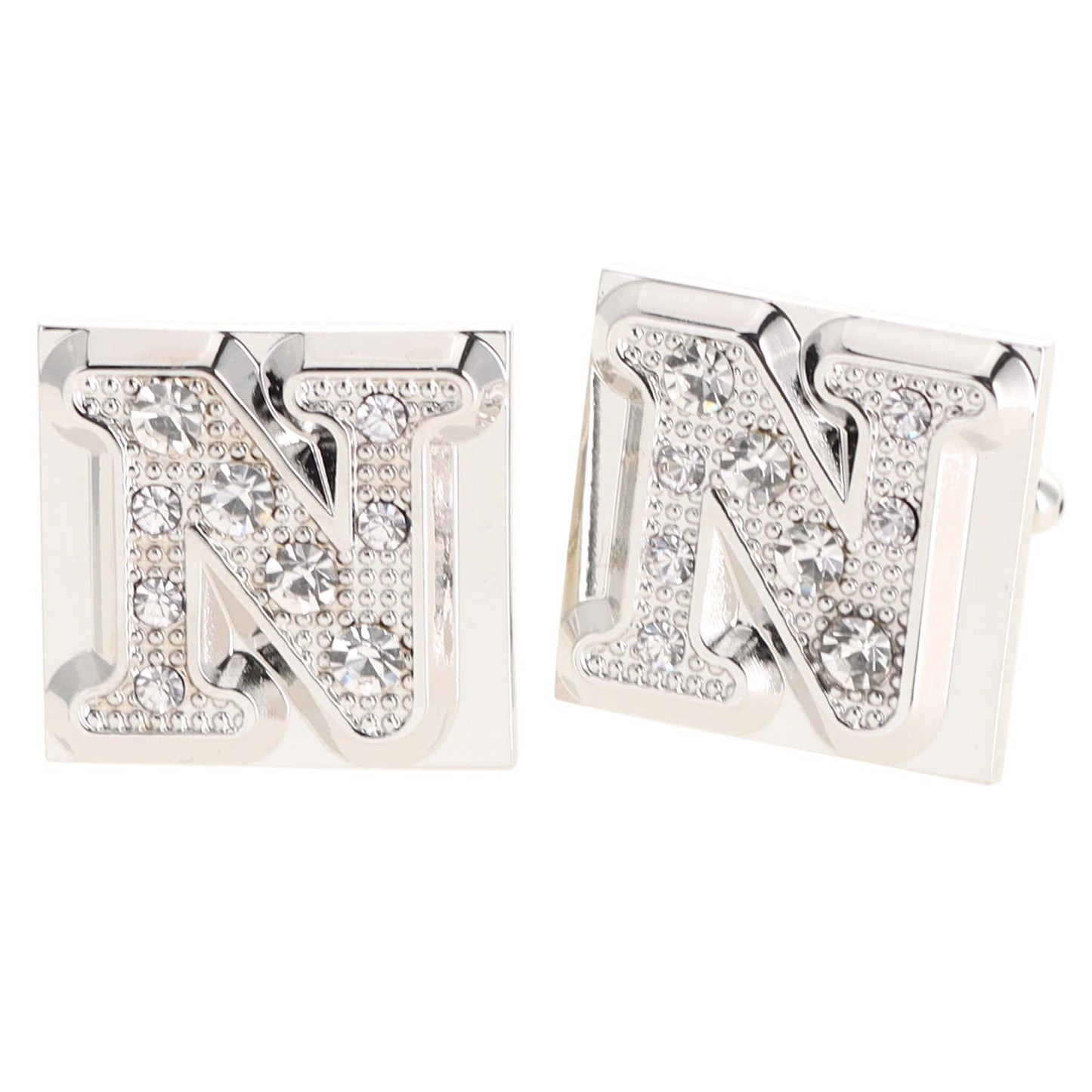 Vittorio Vico Rhinestone Initial Cufflinks in Gift Box - Suits You Sir - Silver - N