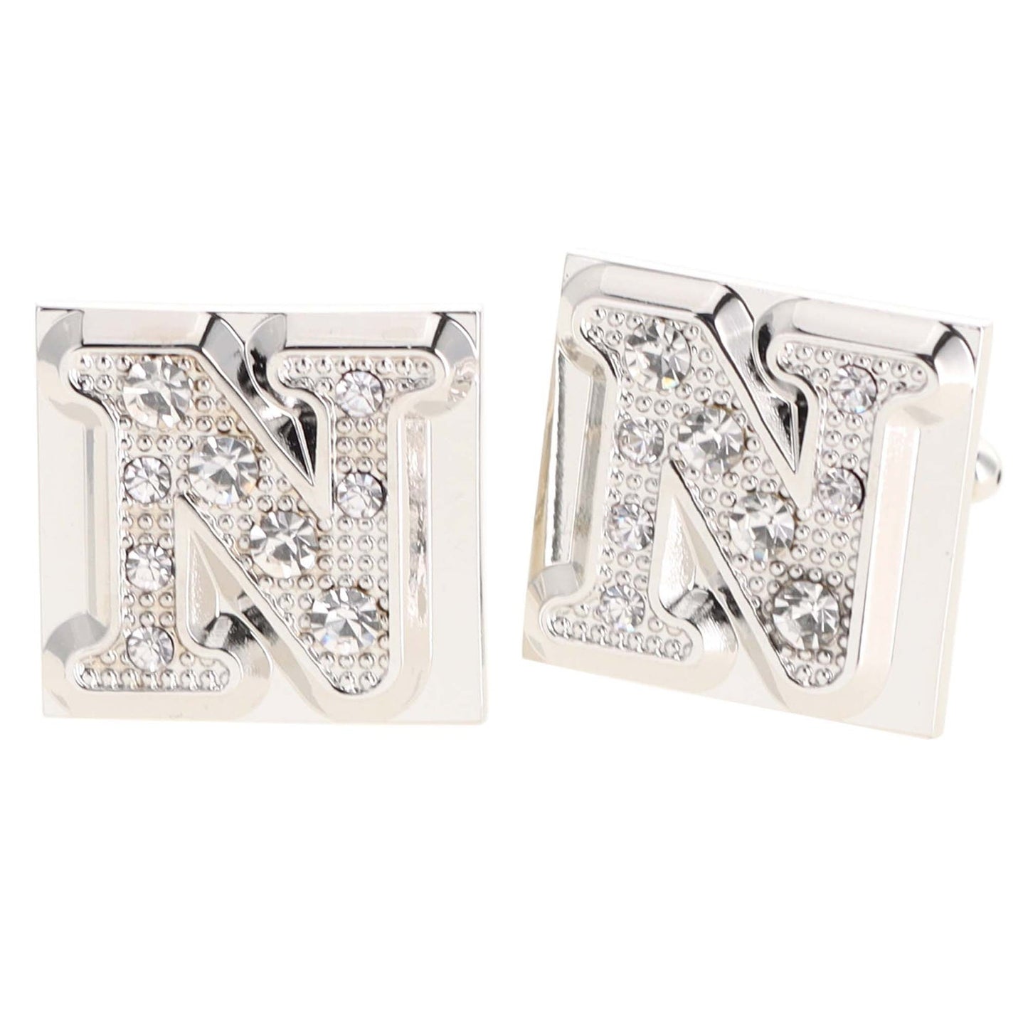 Vittorio Vico Rhinestone Initial Cufflinks in Gift Box - Suits You Sir - Silver - N