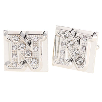 Vittorio Vico Rhinestone Initial Cufflinks in Gift Box - Suits You Sir - Silver - N