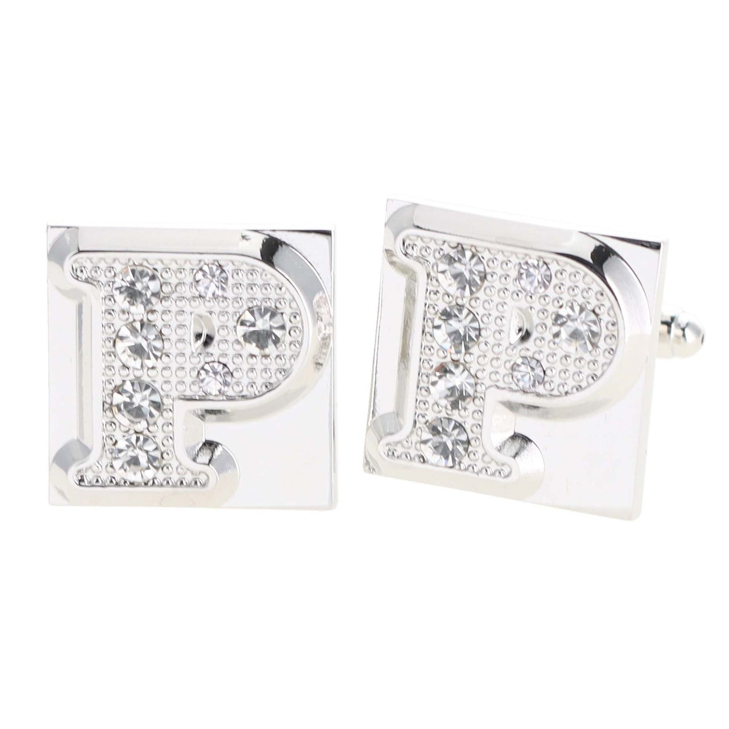 Vittorio Vico Rhinestone Initial Cufflinks in Gift Box - Suits You Sir - Silver - P