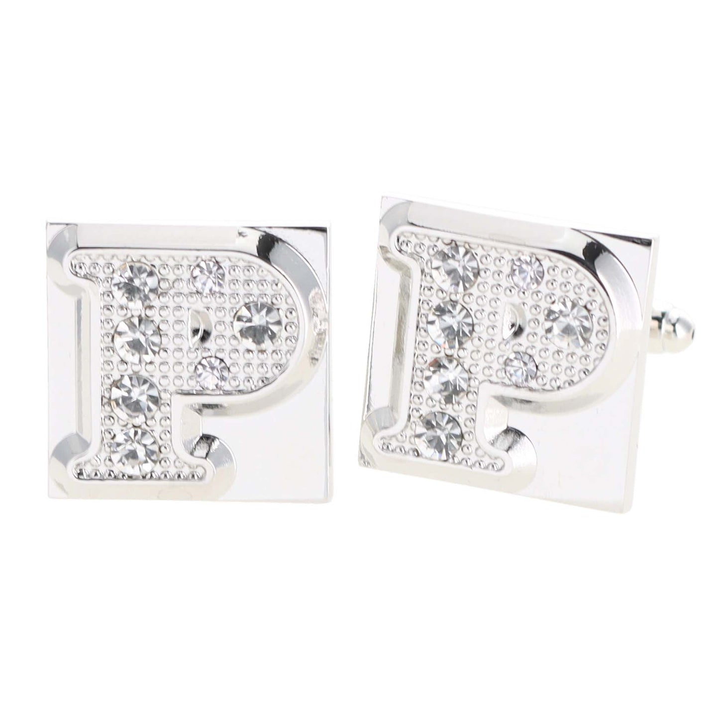 Vittorio Vico Rhinestone Initial Cufflinks in Gift Box - Suits You Sir - Silver - P