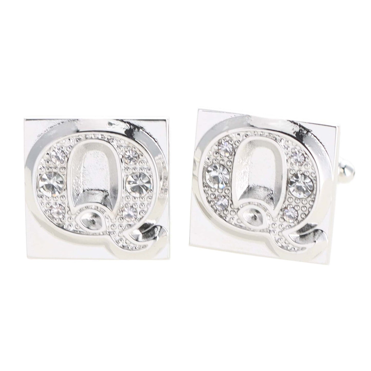 Vittorio Vico Rhinestone Initial Cufflinks in Gift Box - Suits You Sir - Silver - Q