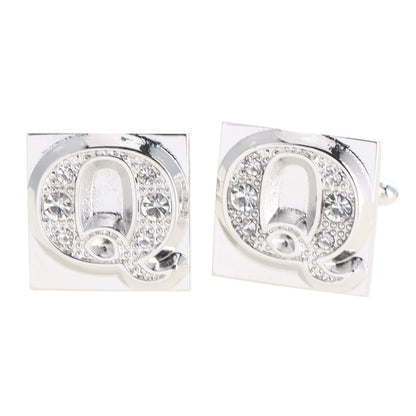 Vittorio Vico Rhinestone Initial Cufflinks in Gift Box - Suits You Sir - Silver - Q