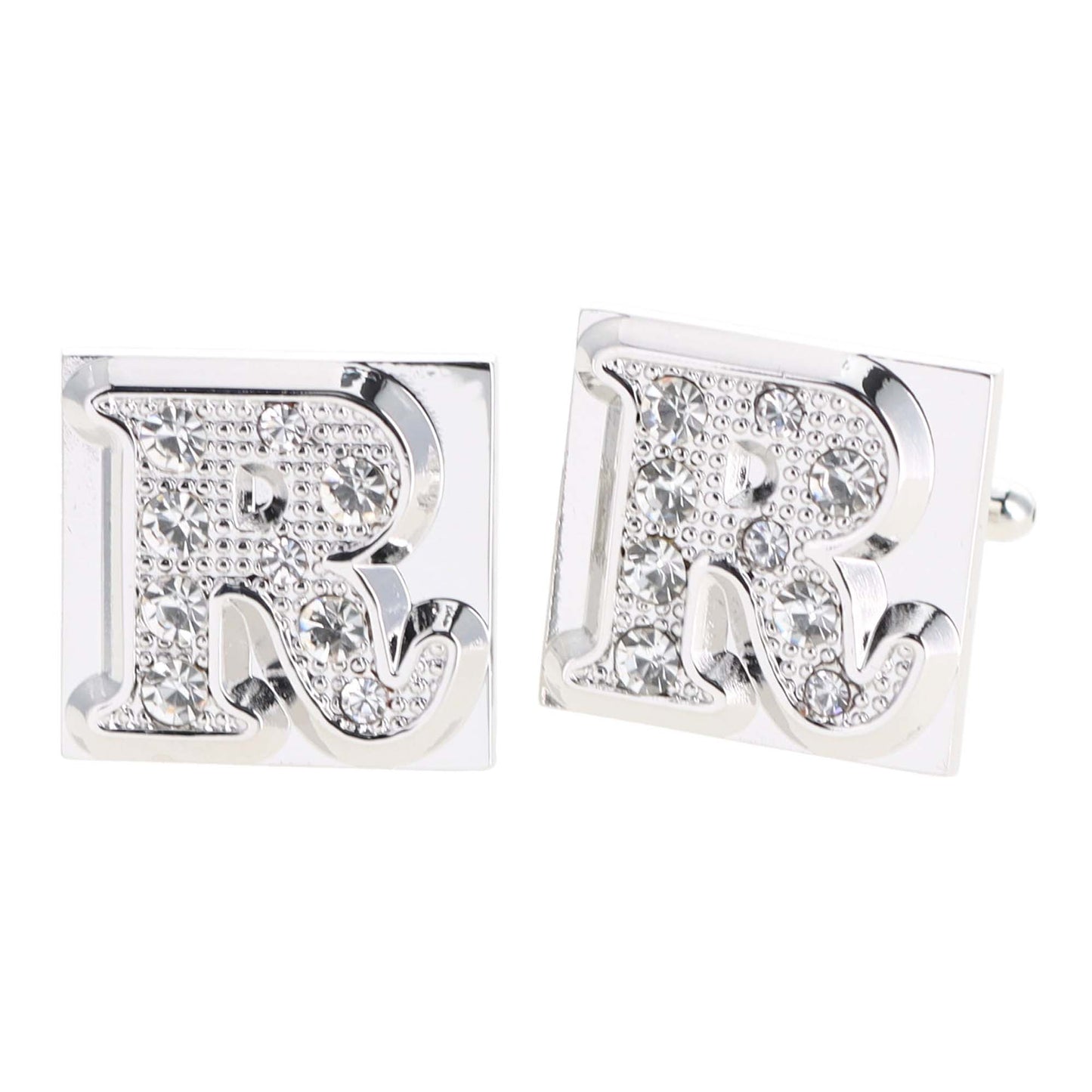 Vittorio Vico Rhinestone Initial Cufflinks in Gift Box - Suits You Sir - Silver - R