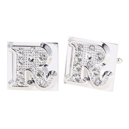 Vittorio Vico Rhinestone Initial Cufflinks in Gift Box - Suits You Sir - Silver - R