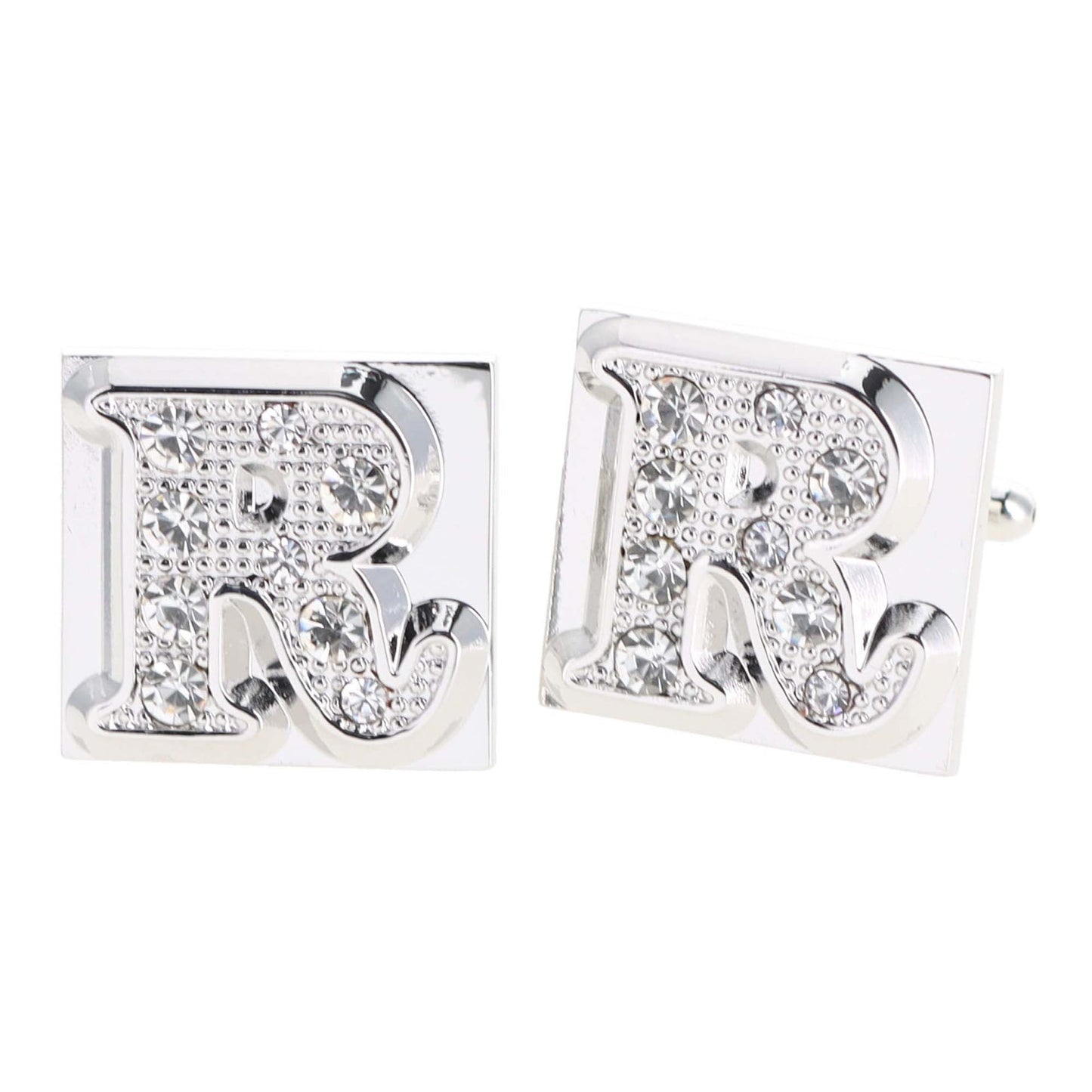 Vittorio Vico Rhinestone Initial Cufflinks in Gift Box - Suits You Sir - Silver - R