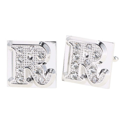 Vittorio Vico Rhinestone Initial Cufflinks in Gift Box - Suits You Sir - Silver - R