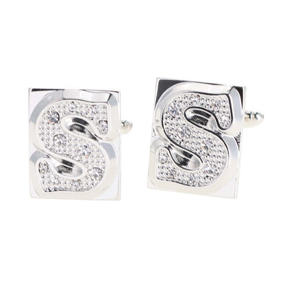 Vittorio Vico Rhinestone Initial Cufflinks in Gift Box - Suits You Sir - Silver - S