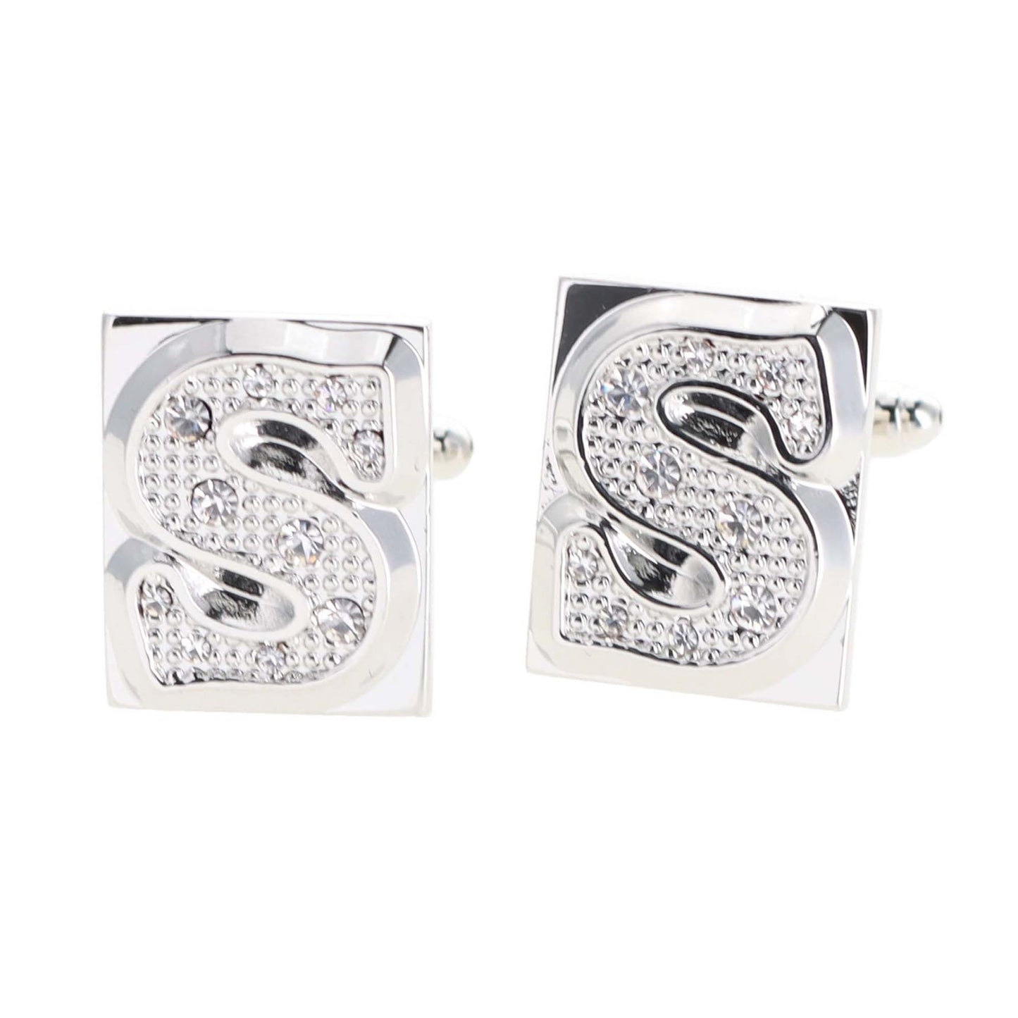 Vittorio Vico Rhinestone Initial Cufflinks in Gift Box - Suits You Sir - Silver - S