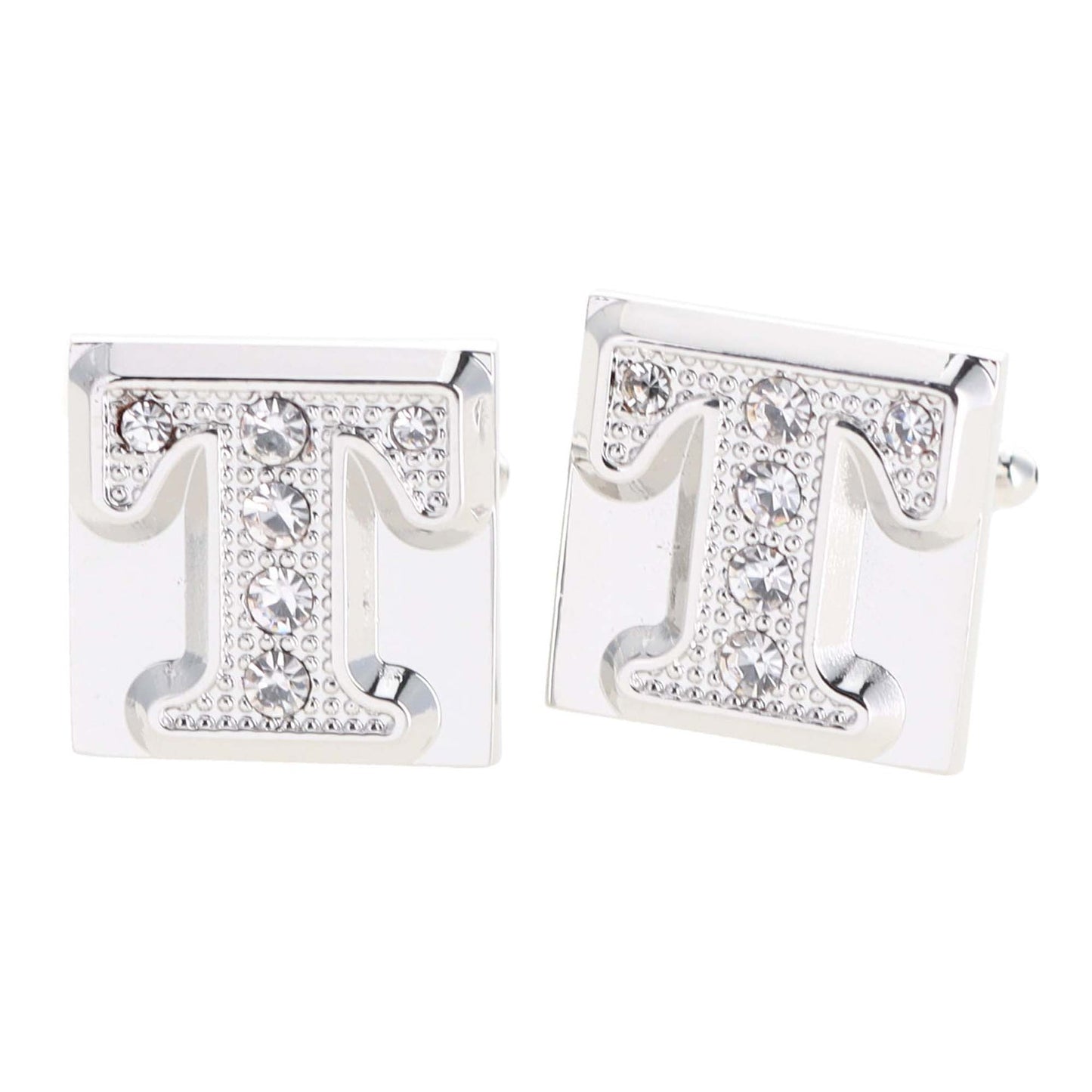 Vittorio Vico Rhinestone Initial Cufflinks in Gift Box - Suits You Sir - Silver - T