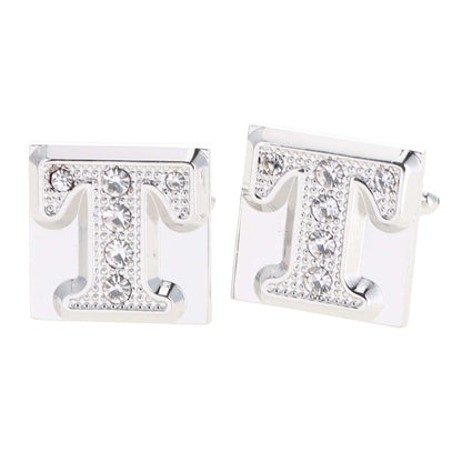 Vittorio Vico Rhinestone Initial Cufflinks in Gift Box - Suits You Sir - Silver - T
