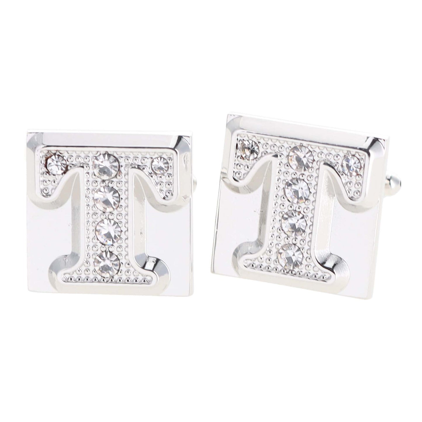 Vittorio Vico Rhinestone Initial Cufflinks in Gift Box - Suits You Sir - Silver - T