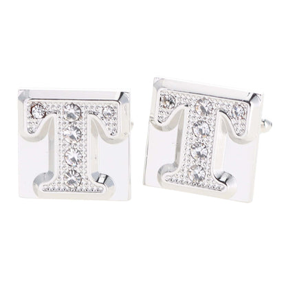 Vittorio Vico Rhinestone Initial Cufflinks in Gift Box - Suits You Sir - Silver - T