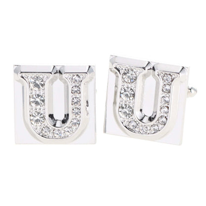 Vittorio Vico Rhinestone Initial Cufflinks in Gift Box - Suits You Sir - Silver - U