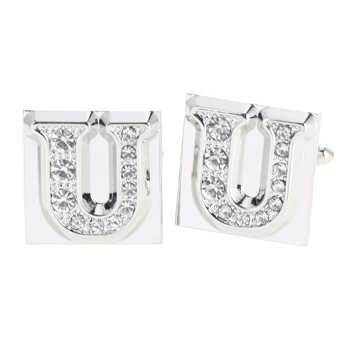Vittorio Vico Rhinestone Initial Cufflinks in Gift Box - Suits You Sir - Silver - U