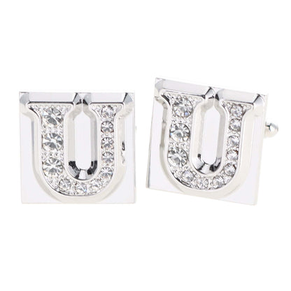 Vittorio Vico Rhinestone Initial Cufflinks in Gift Box - Suits You Sir - Silver - U